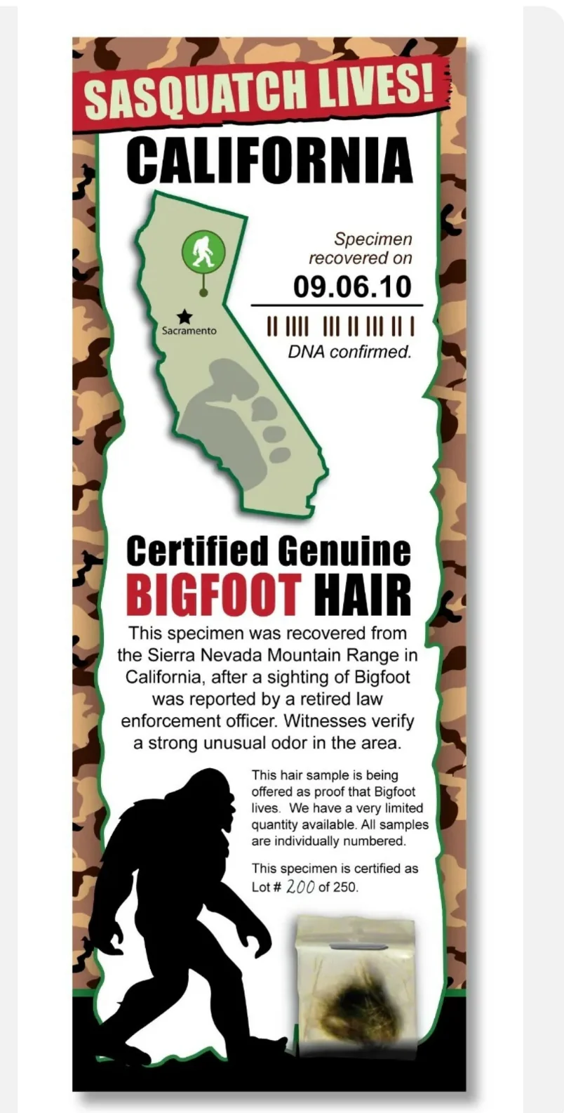Bigfoot Novelty Bigfoot Sasquatch Hair Sample - Tracking Hunter Hunting - - Image 3
