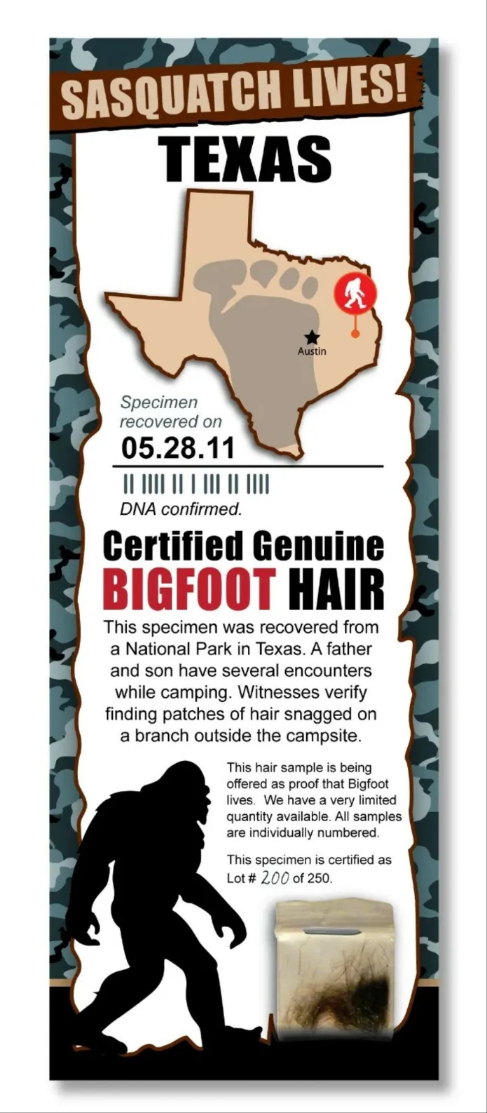 Bigfoot Novelty Bigfoot Sasquatch Hair Sample - Tracking Hunter Hunting - - Image 4