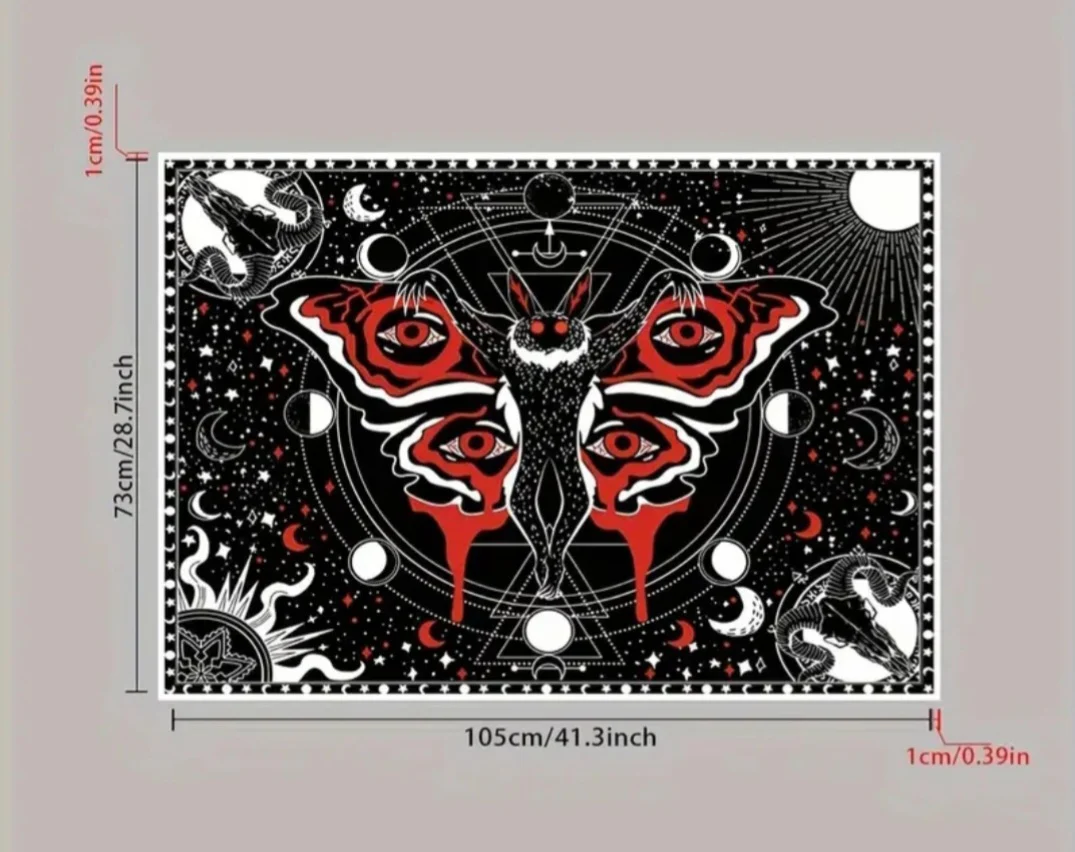 Mothman Tapestry Wall Hanging 1pc, Mothman Tapestry Skull Tapestry Gothic Tapestry Black Red Tapestry Mandala Tapestry For Home Bedroom Living Room Dorm Classroom Office Decor Wall Art Decor Gift - Image 2